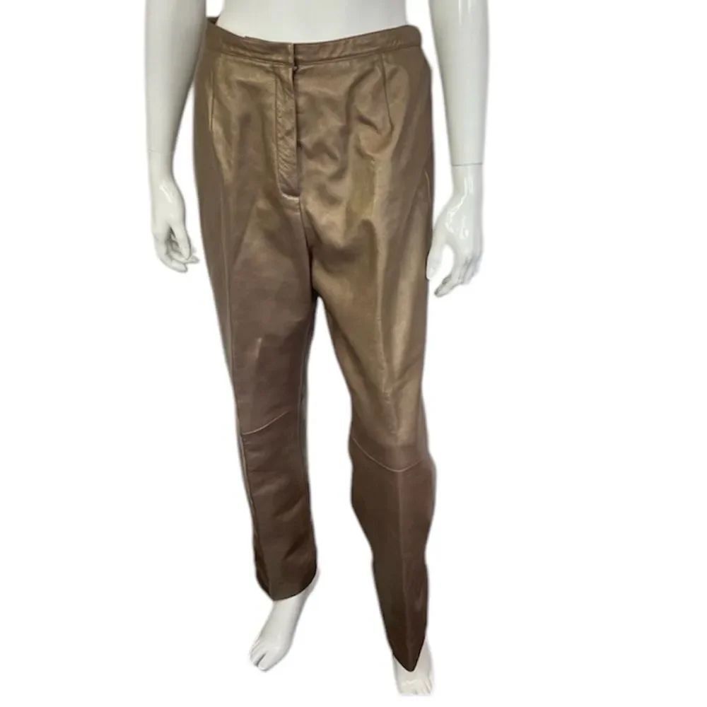 Liz Claiborne Brown Bronze Leather High Rise Trouser Pants Size 12